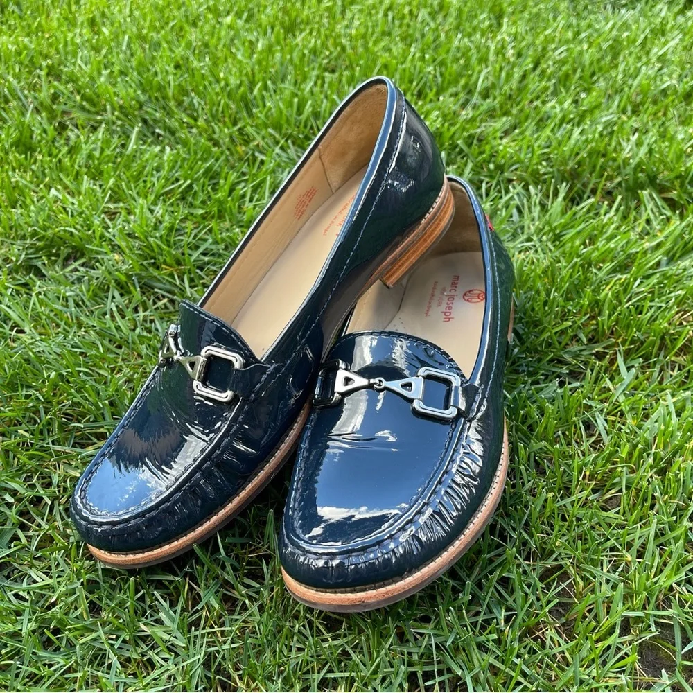 Marc Joseph New York Park Ave Navy Patent Leather Bit Loafers Driver Shoes Sz 10
